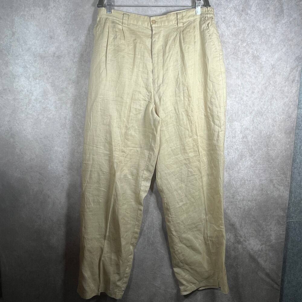 Godbody Linen Pants Mens Size XL Tan Straight Leg Pleated Front‎ Vacation Resort